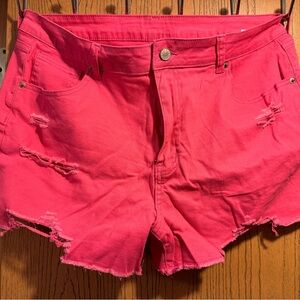 Women's Pink Distressed Denim Shorts